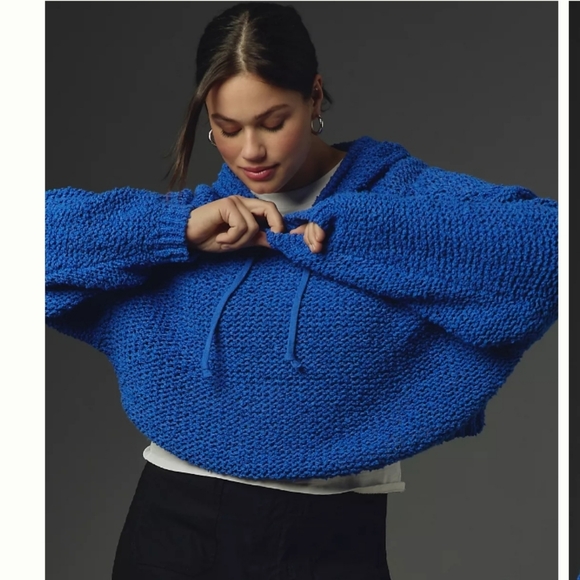 NWOT Women's Anthropologie Pilcro Cropped Chunky Knit Hooded Sweater - Picture 7 of 9